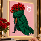 Taurus Written in Bloom zodiac wall art — canvas close-up