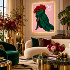 Taurus Written in Bloom zodiac wall art — living room view