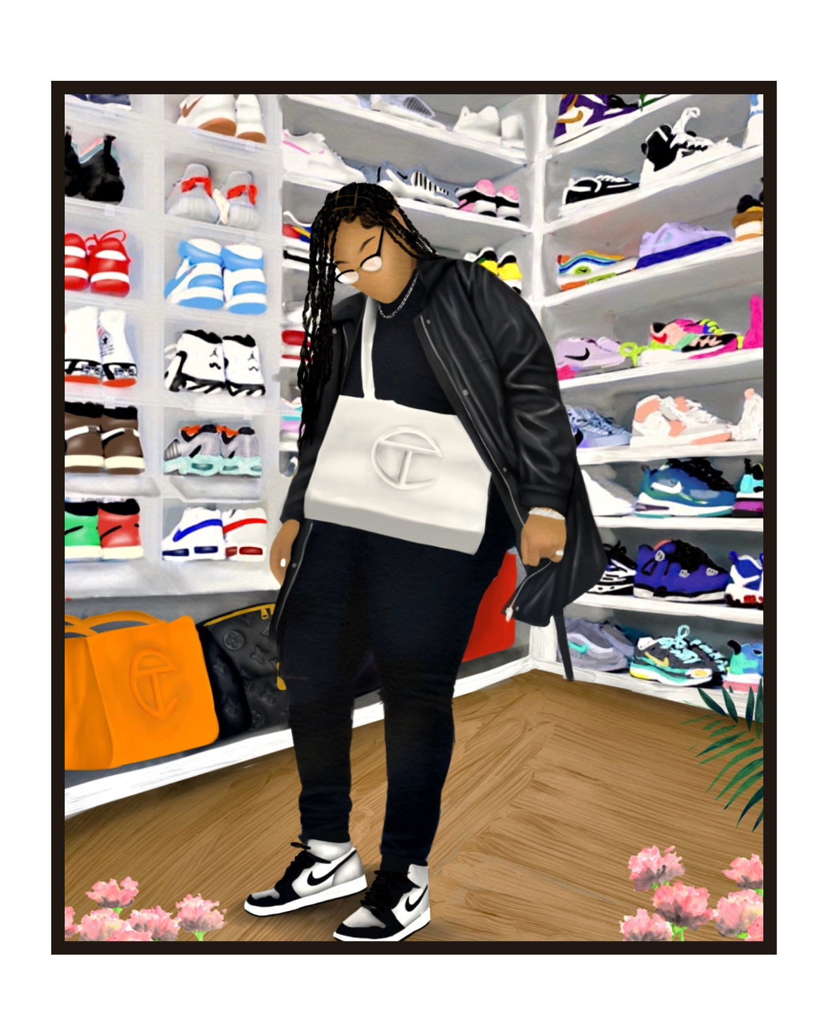 TELFAR Poster in a slim dark frame on a pure white background