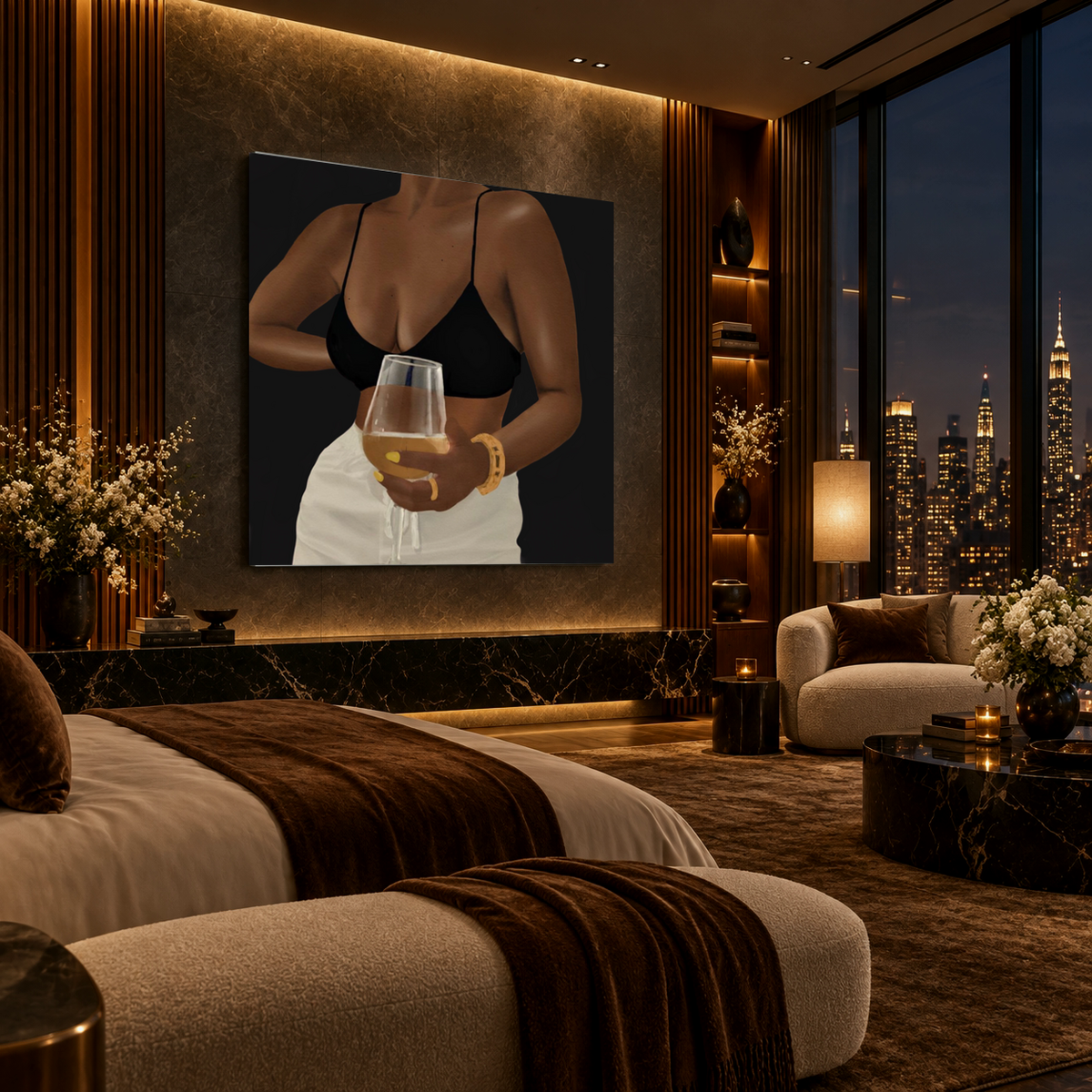 Unwine Chocolate Black canvas luxury room left angle mockup