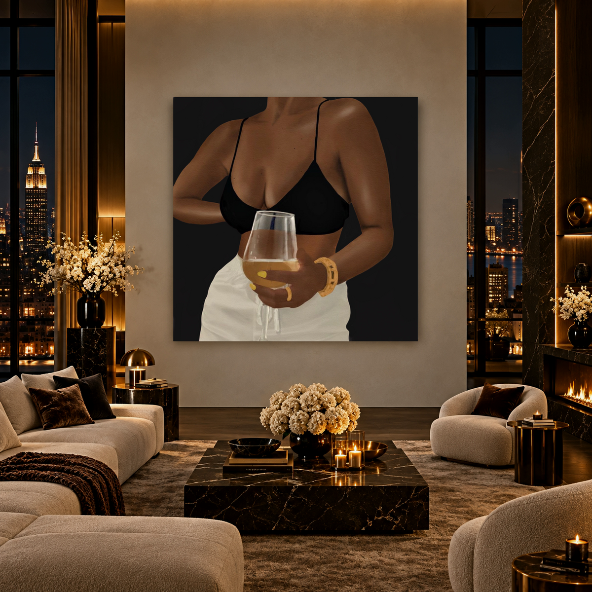 Unwine Chocolate Black canvas luxury room mockup