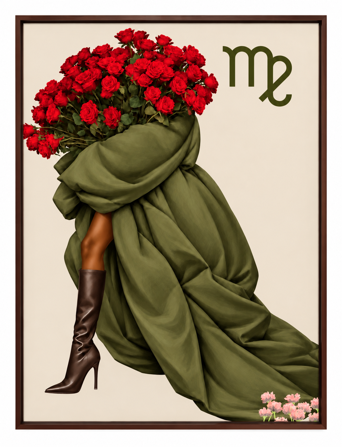 Virgo Written in Bloom zodiac wall art — framed display on white