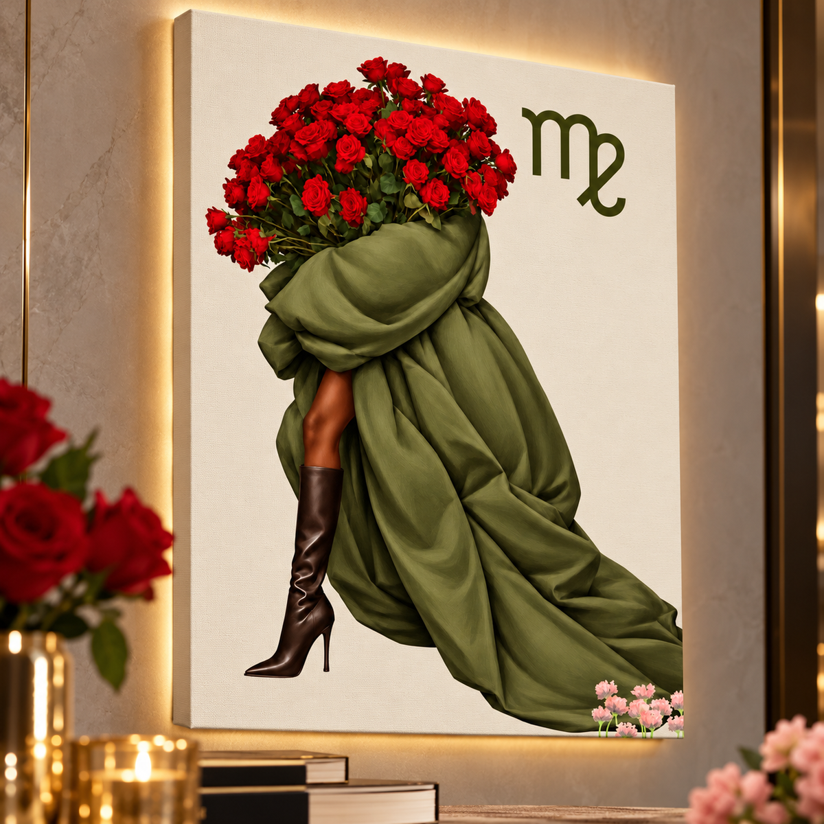Virgo Written in Bloom zodiac wall art — canvas close-up