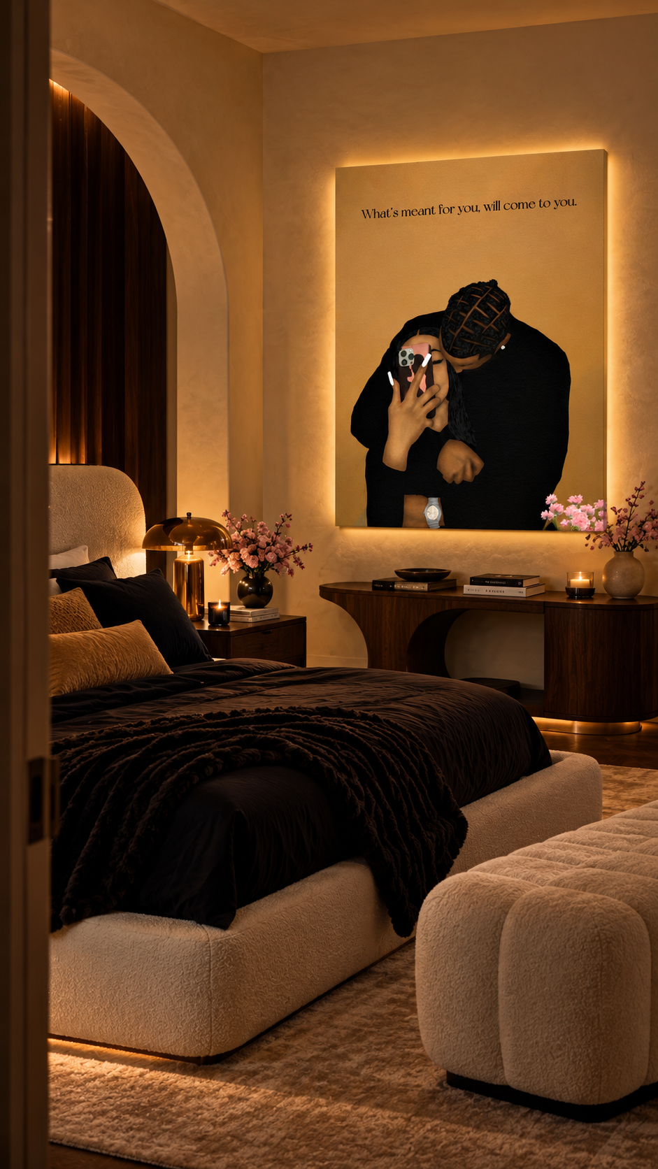 What's Meant For You romantic couple canvas in a luxury bedroom